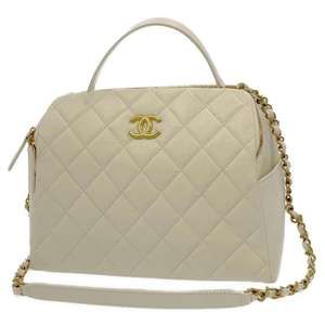 CHANEL Bag Large Bowling Matelasse Coco Mark White